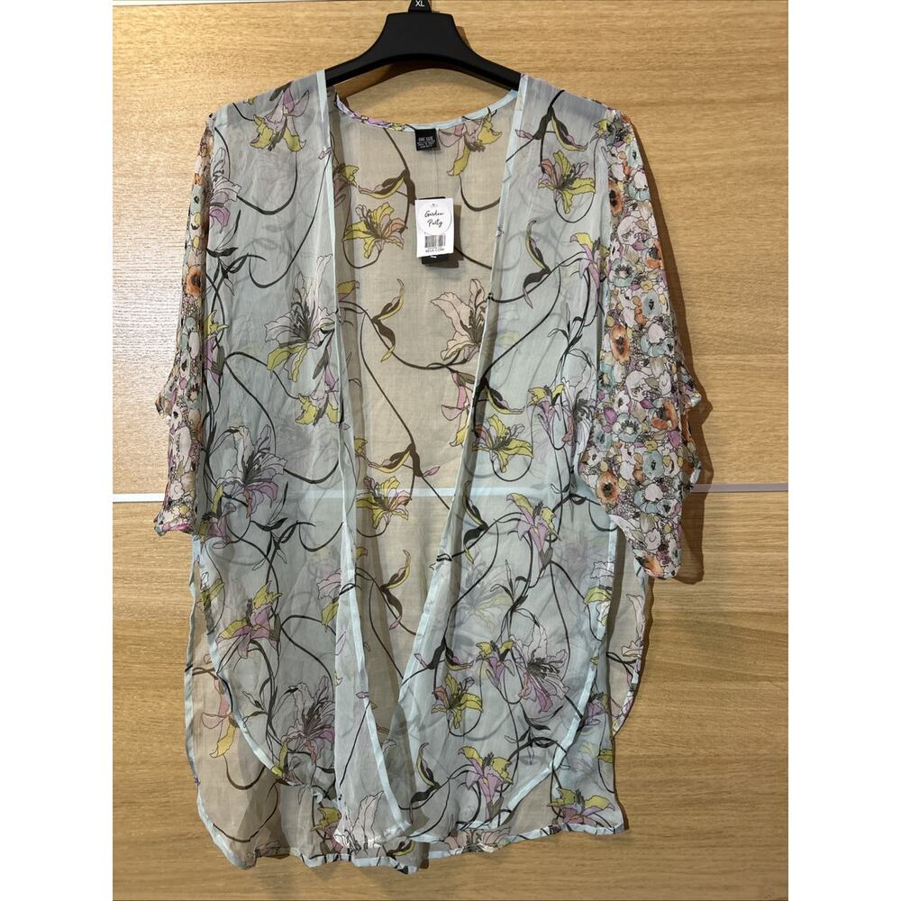 NEW Belk Oversized Blue Floral Kimono Duster Open Front Cover Up - One Size